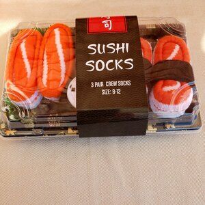 BNWT 3 pair FUN novelty sushi crew socks (shoe size 8-12)